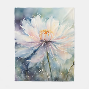 White Flower Watercolor Fleece Blanket