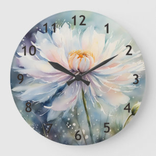 White Flower Watercolor Large Clock
