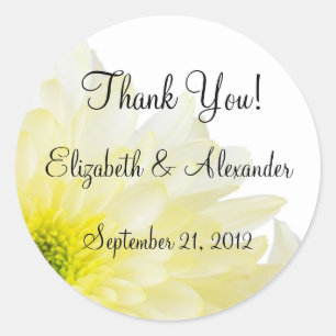 White Flower Wedding Thank You Classic Round Sticker