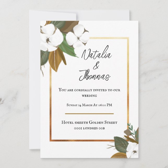 White flower weeding invitation card (Front)