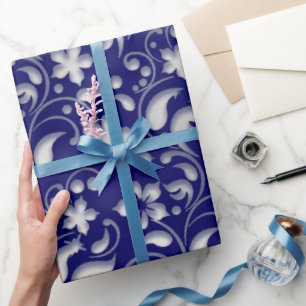 White flower with blue background wrapping paper