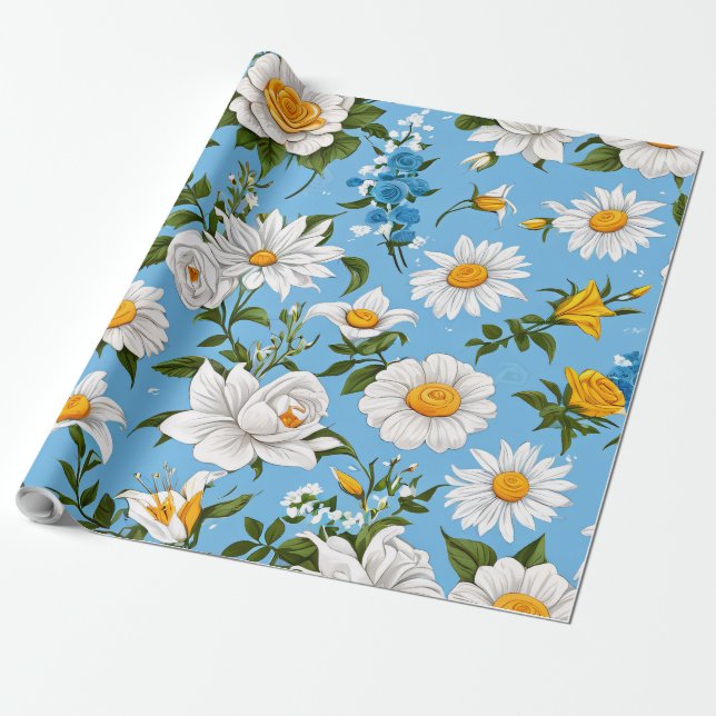 White flower wrapping paper (Unrolled)