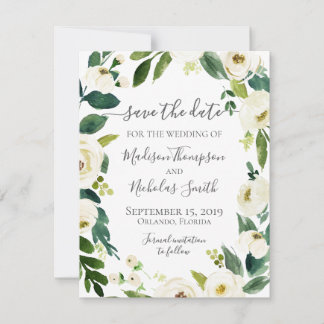 White Flower Wreath Wedding Save The Date Card
