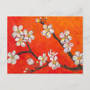 White flowering branch in spring canvas print postcard