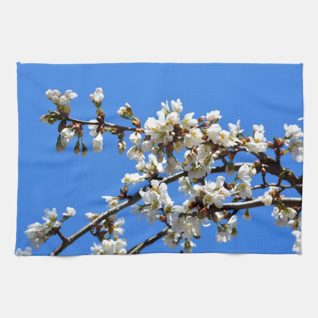 White flowering spring tree white floral blossom  tea towel (Horizontal)