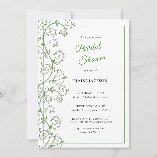 White Flowering Vine Shower Invitation Flat Card (Front)