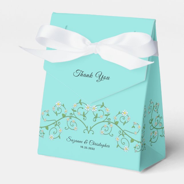 White Flowering Vine Thank You Blue Favour Box (Front Side)