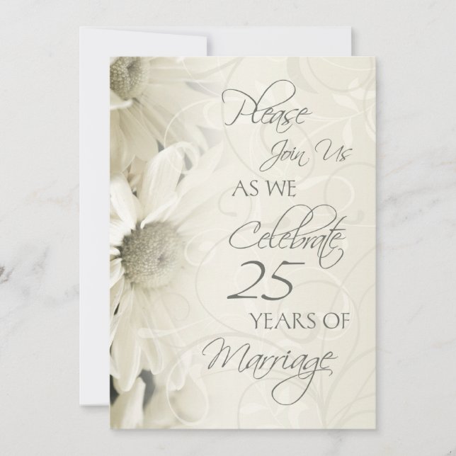 White Flowers 25th Wedding Anniversary Invitations (Front)