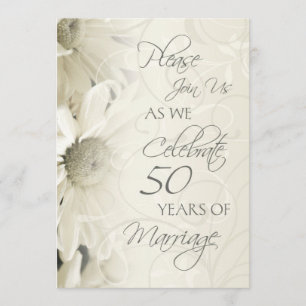 White Flowers 50th Wedding Anniversary Invitations