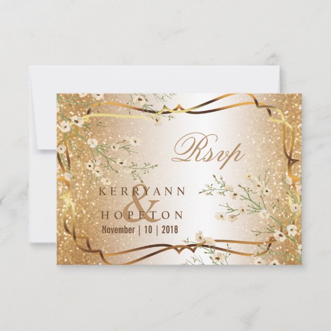 White Flowers and Gold Glitter - RSVP (Front)