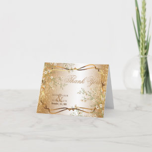 White Flowers and Gold Glitter - Thank You Card