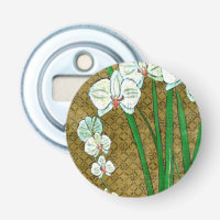 White Flowers and Green Stems on Brown Border