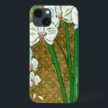 White Flowers and Green Stems on Brown Border iPhone 13 Case<br><div class="desc">White flowers hang off green stems in this piece by Chariklia Zarris. Set against a tan background and surrounded by a brown border this is a simple but elegant painting. Add it to your home and enjoy the beauty!</div>