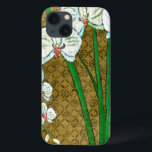 White Flowers and Green Stems on Brown Border iPhone 13 Case<br><div class="desc">White flowers hang off green stems in this piece by Chariklia Zarris. Set against a tan background and surrounded by a brown border this is a simple but elegant painting. Add it to your home and enjoy the beauty!</div>