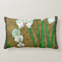 White Flowers and Green Stems on Brown Border