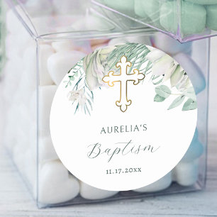White Flowers and Greenery Baptism Sticker
