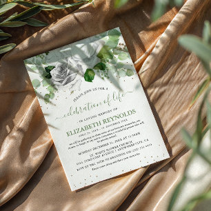 White Flowers and Greenery Celebration of Life Invitation