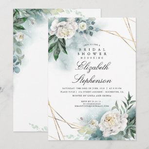 White Flowers and Greenery Elegant Bridal Shower Invitation