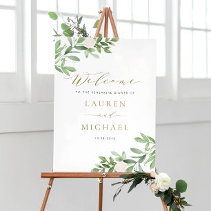 White Flowers and Greenery Rehearsal Dinner Poster