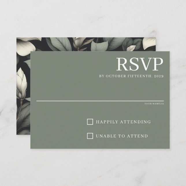 White Flowers and Greenery RSVP Card (Front/Back)