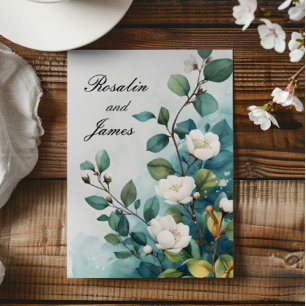 White Flowers and Greenery Wedding Invitation