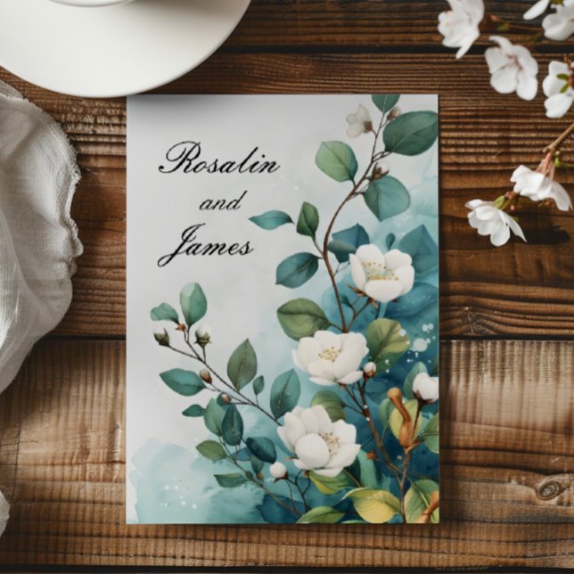 White Flowers and Greenery Wedding Invitation (Creator Uploaded)