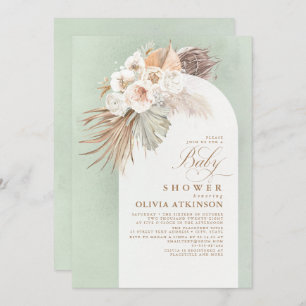 White Flowers and Pampas Grass Boho Baby Shower Invitation