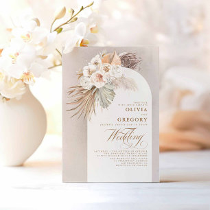 White Flowers and Pampas Grass Elegant Wedding Invitation