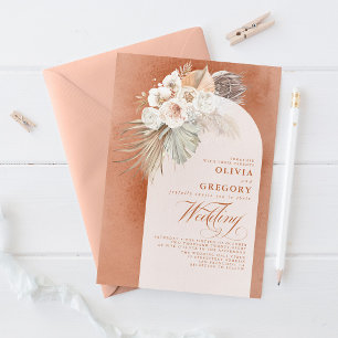White Flowers and Pampas Grass Elegant Wedding Invitation