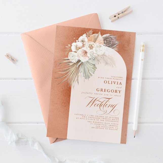 White Flowers and Pampas Grass Elegant Wedding Invitation (Creator Uploaded)