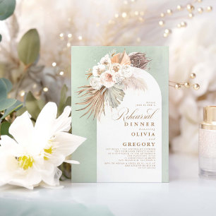 White Flowers and Pampas Grass Rehearsal Dinner Invitation