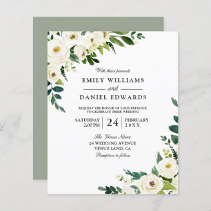 White Flowers Beautiful Budget Wedding Invitation