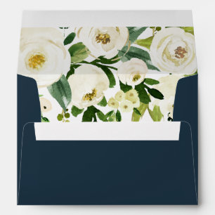 White Flowers Beautiful Green Leaf Wedding Bridal Envelope