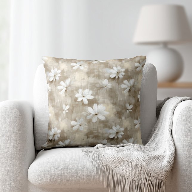 White Flowers Beige Cushion (Creator Uploaded)