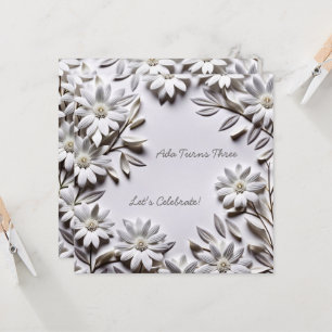 White Flowers Birthday Invitation