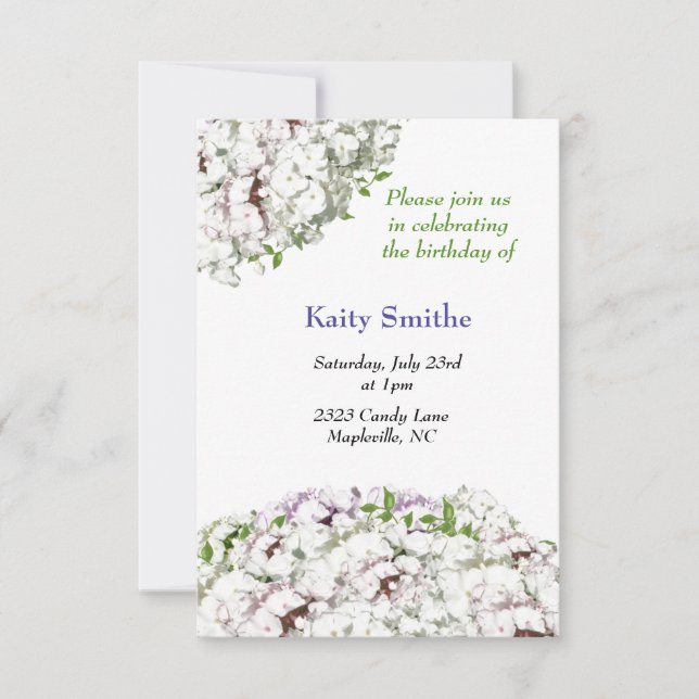 White Flowers Birthday Invitation (Front)