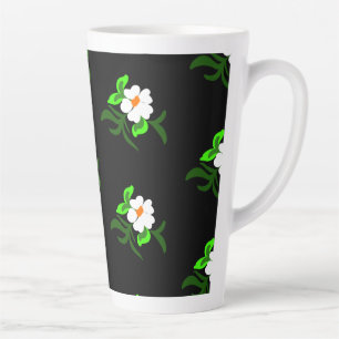 White flowers black background aluminium water bot latte mug