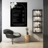 White Flowers-Black Salon Price List Poster