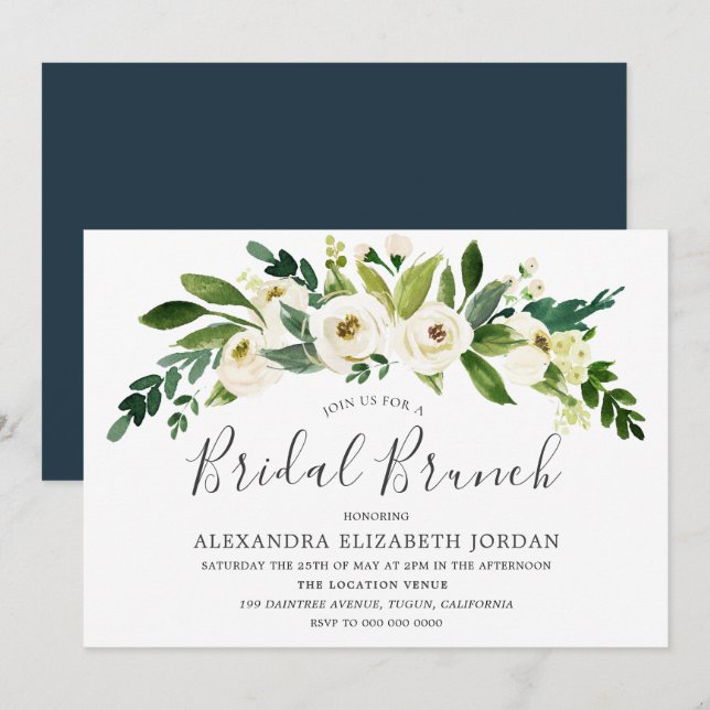 White Flowers Blooming Bridal Brunch Invitation (Front/Back)