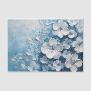 White Flowers Blue Acrylic Painting Decoupage Tissue Paper