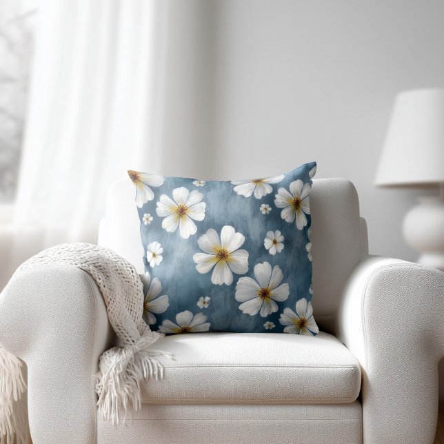 White Flowers Blue Cushion (Creator Uploaded)