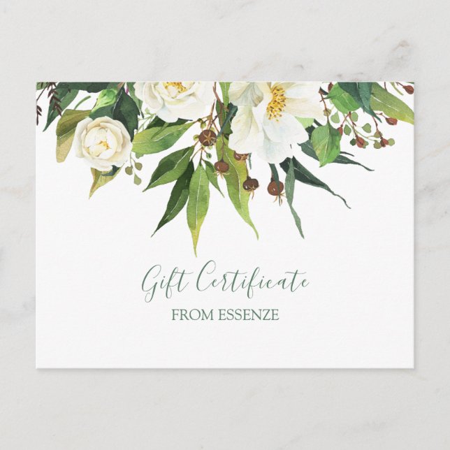 White flowers bou Gift Certificate Design Postcard (Front)