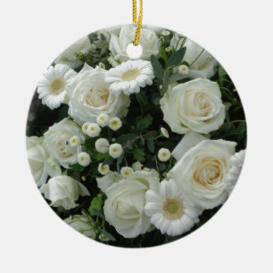 White Flowers Bouquet Ceramic Tree Decoration