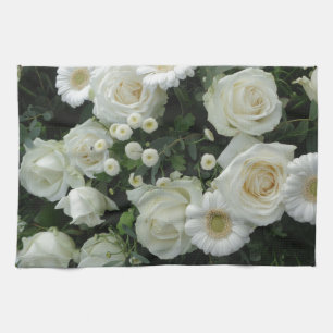 White Flowers Bouquet Tea Towel