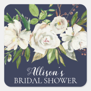White Flowers Bridal Shower Envelope Seal