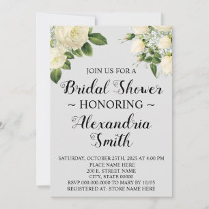 White Flowers   Bridal Shower  Invitation