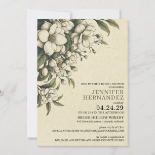 White Flowers Bridal Shower Invitation