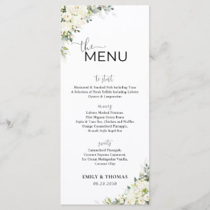 White Flowers Bridal Shower Menu