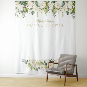 White Flowers Bridal Shower Photo Booth Backdrop Tapestry
