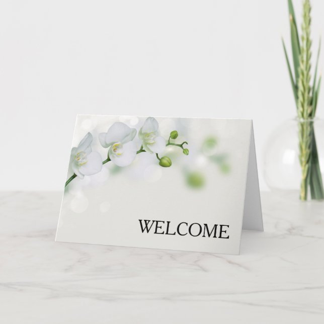 White Flowers Brown Branch Cute Welcome Thank you Card (Front)
